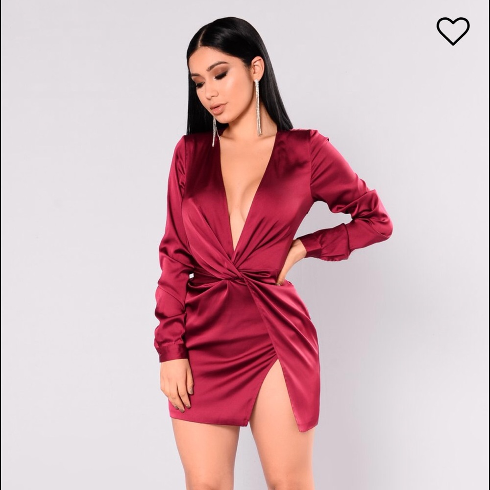 Red Silky Burgundy Dress